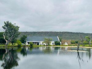 The Waenhuis with Rooihartebees and Merino Cottages facing the dam at Vanderwaltshoek Farm.